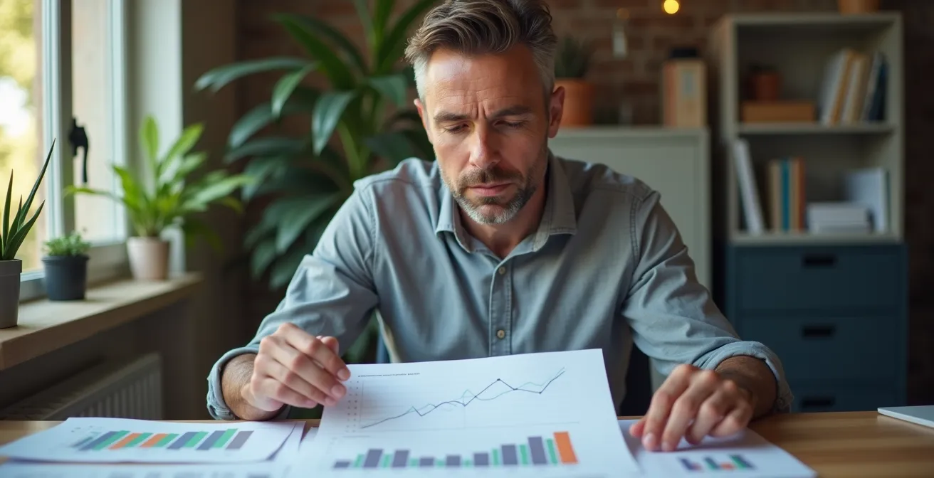Een ondernemer die gefocust zijn cashflowbeheer en financiële grafieken analyseert