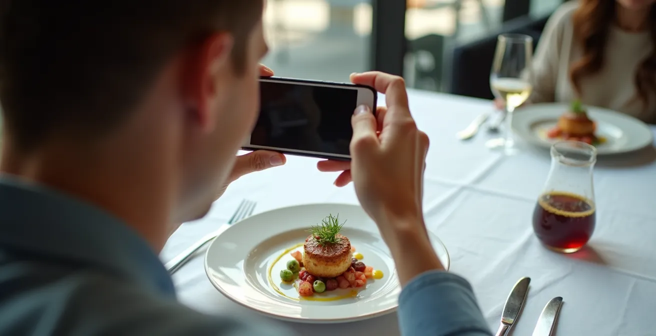 Minimalistisch gedresseerd bord met veel negatieve ruimte en zachte schaduwen