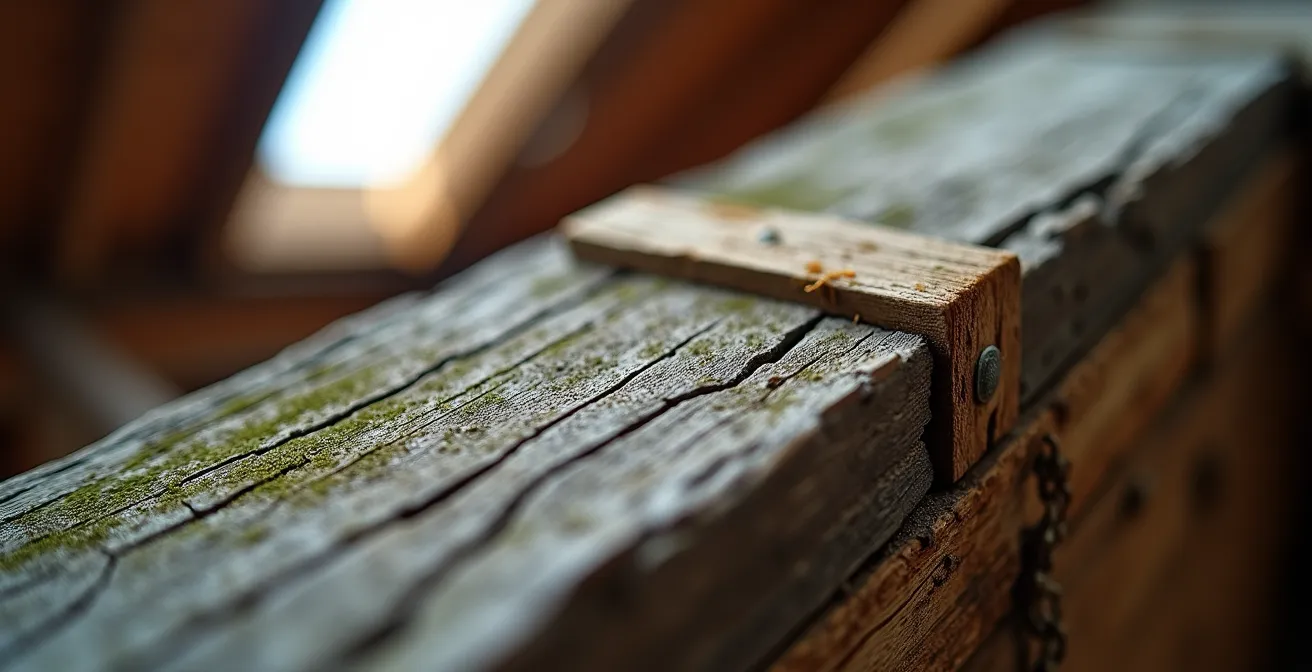 Macro-opname van verweerde dakstructuur met zichtbare slijtage