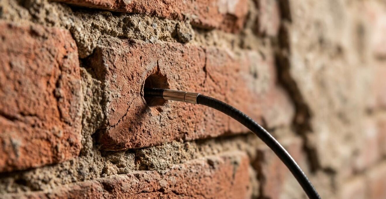 Detailopname van endoscopisch onderzoek van spouwmuur