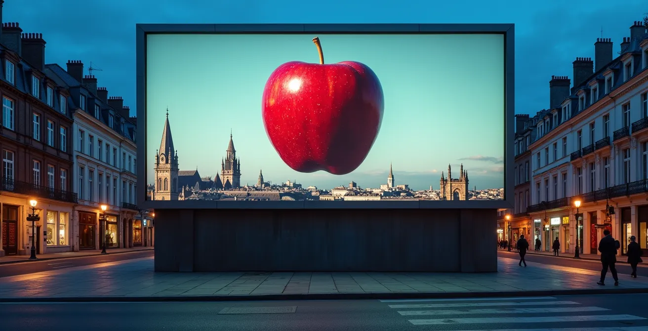 Moderne reclamecampagne met surrealistisch element geïnspireerd door Magritte