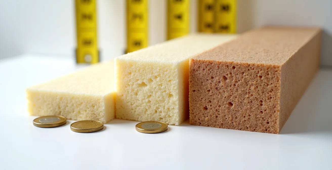 Doorsnede vergelijking van verschillende isolatiematerialen met hun benodigde diktes