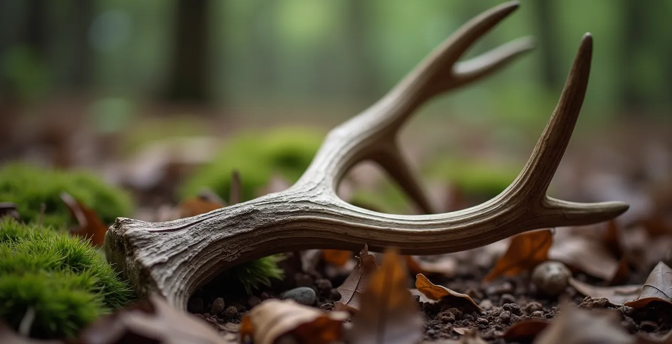 Extreme close-up van hertengewei met natuurlijke texturen