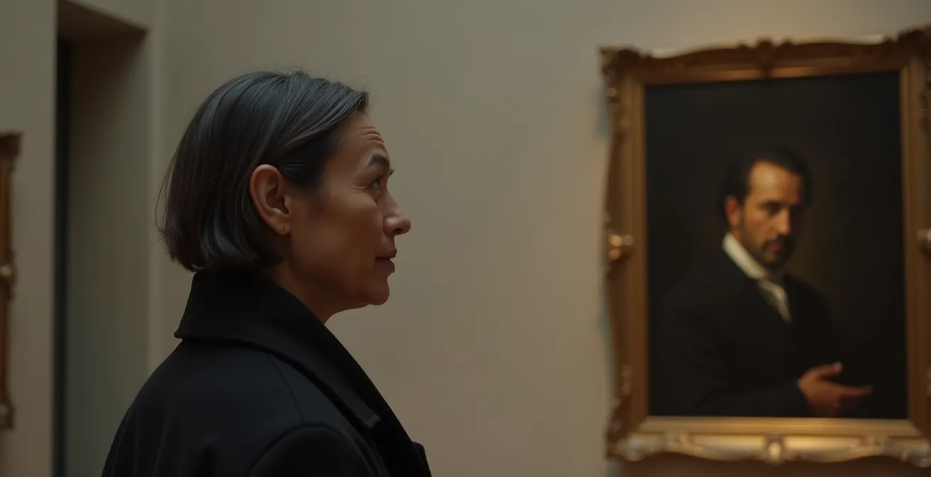 Museumbezoeker in contemplatieve staat voor Het Rijk der Lichten