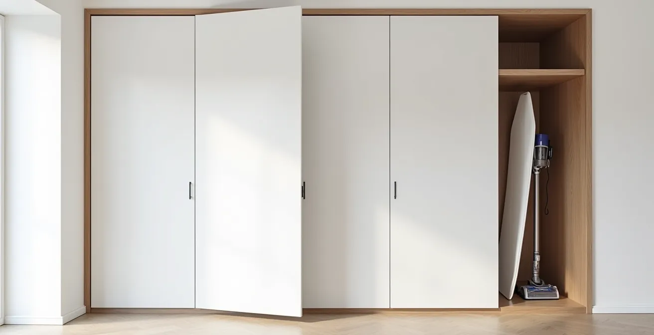 Ingebouwde kastenwand in rijwoning voor opbergen huishoudelijke apparaten