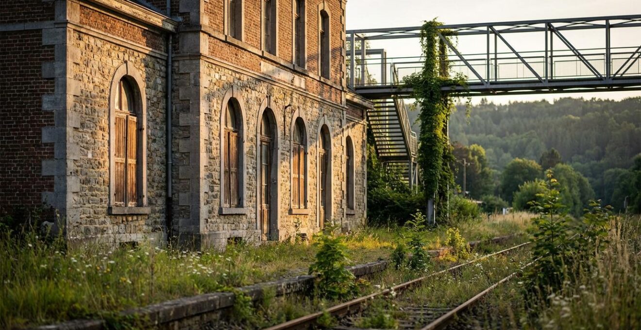 Historisch stationsgebouw in Wallonië met karakteristieke architectuur uit 1895