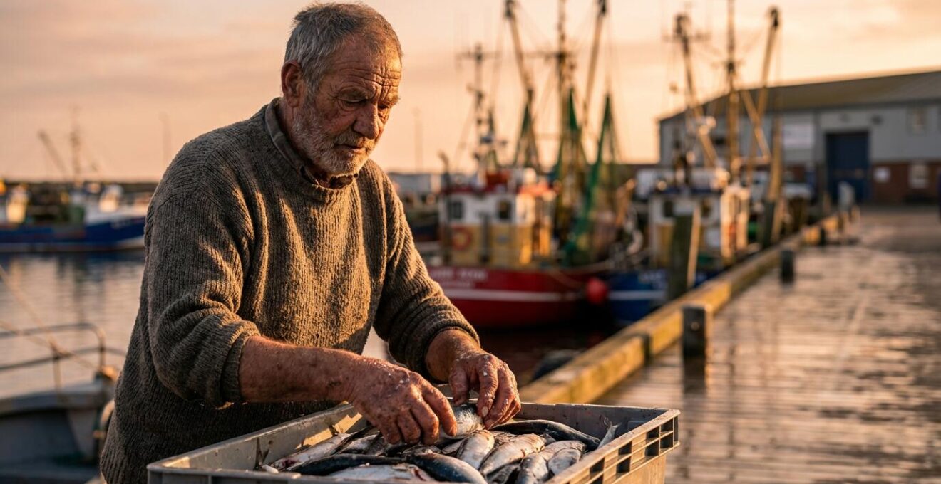 Vissershaven van Nieuwpoort met kleurrijke boten en netten in de late namiddag